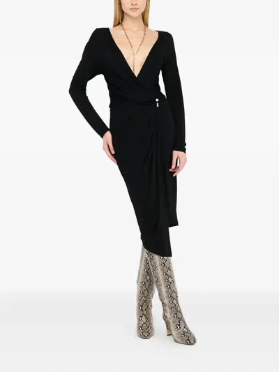 Liu •jo Draped Bejewelled Dress In Black