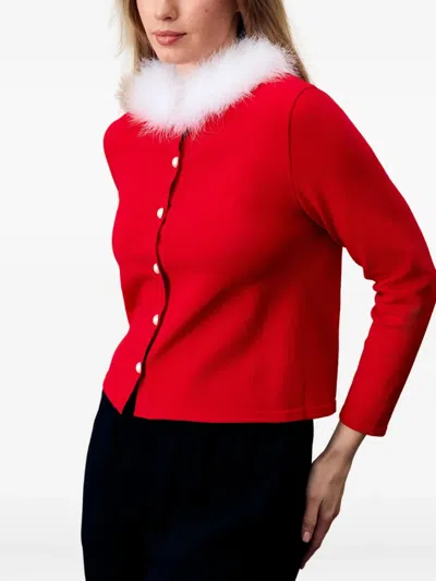 Sleeper Miss Kitty Cardigan With Detachable Feathers In Red In Red