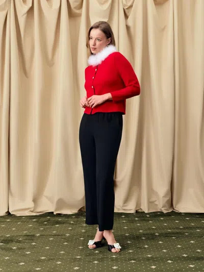 Sleeper Miss Kitty Cardigan With Detachable Feathers In Red In Red