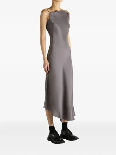 Marc Le Bihan Asymmetric Silk Midi Dress In Gray