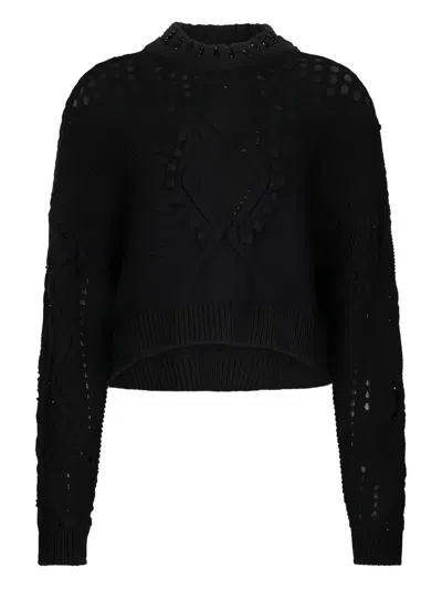 Liu •jo Openwork Embossed Wool Jumper In Black