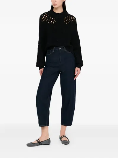 Liu •jo Openwork Embossed Wool Jumper In Black