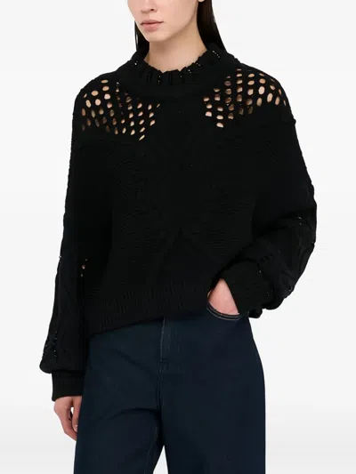 Liu •jo Openwork Embossed Wool Jumper In Black