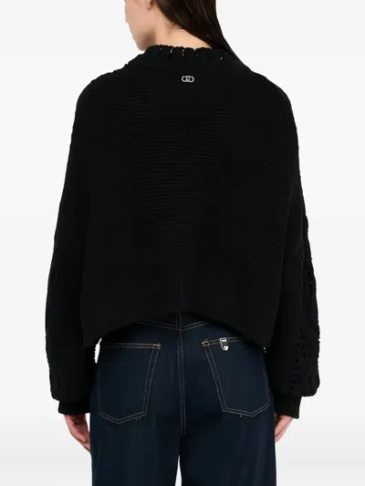 Liu •jo Openwork Embossed Wool Jumper In Black