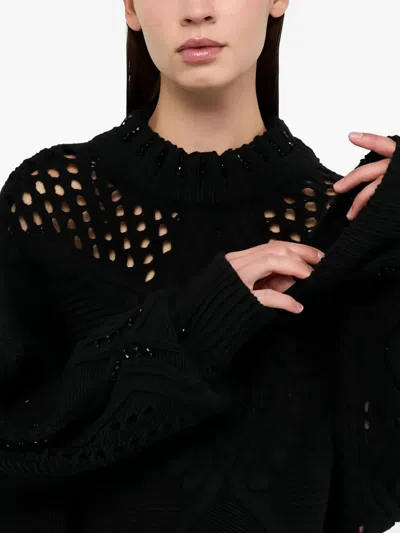 Liu •jo Openwork Embossed Wool Jumper In Black