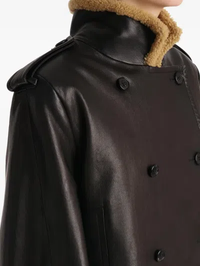 Khaite Dean Leather Double-breasted Jacket With Lamb Shearling Collar In Black
