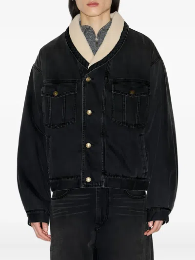Isabel Marant Shearling Collar Buttoned Jackson Jacket In Black