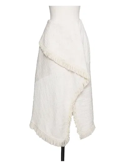 Muller Of Yoshiokubo Slow Fringed Asymmetric Midi Skirt In White