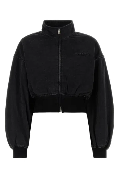 Alexander Wang Women Slate Denim Bomber Jacket In Black