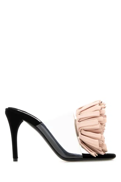 Alaïa Plexi Asymmetric Leather Flower Sandals In Black