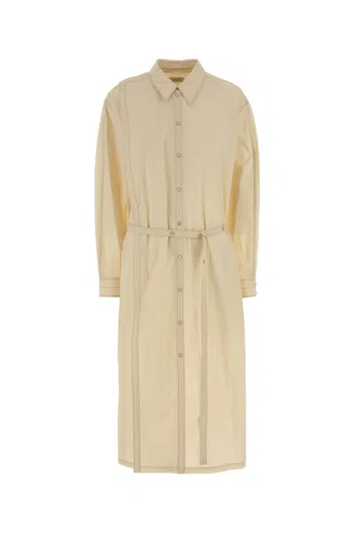 Lemaire Cotton Shirt Dress Featuring Belted Waist In Brown