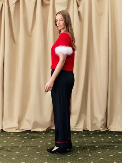 Sleeper Miss Kitty Short Sleeve Cardigan With Detachable Feathers In Red In Red