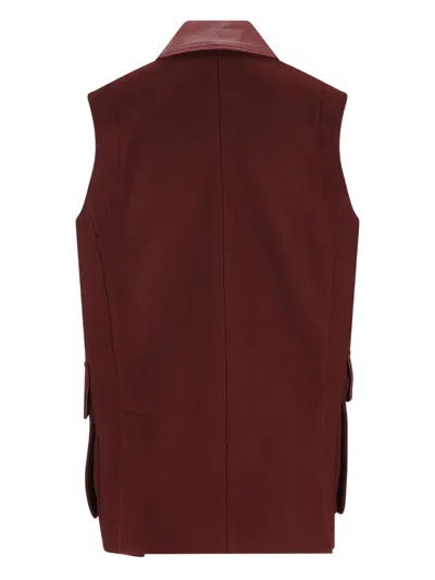 Max Mara Sleeveless Jacket With Leather Collar And Pockets In Burgundy