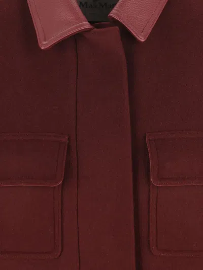 Max Mara Sleeveless Jacket With Leather Collar And Pockets In Burgundy