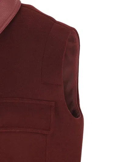 Max Mara Sleeveless Jacket With Leather Collar And Pockets In Burgundy