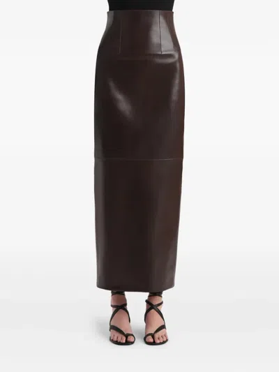 Khaite Midi-length Lamb Leather Skirt With High Waist In Black