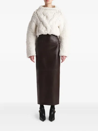 Khaite Midi-length Lamb Leather Skirt With High Waist In Black