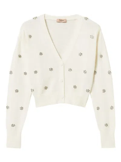 Twinset White Cropped Cardigan In Neutral