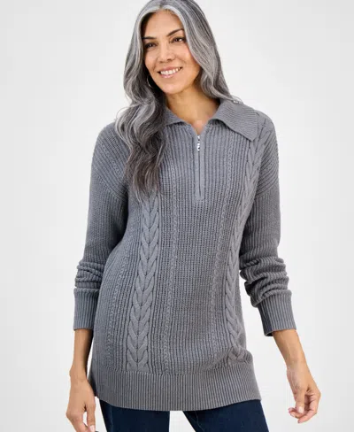 Style & Co Women's Quarter-zip Cable-knit Sweater, Macy's Exclusive In Gray
