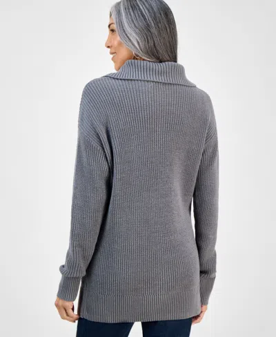 Style & Co Women's Quarter-zip Cable-knit Sweater, Macy's Exclusive In Gray