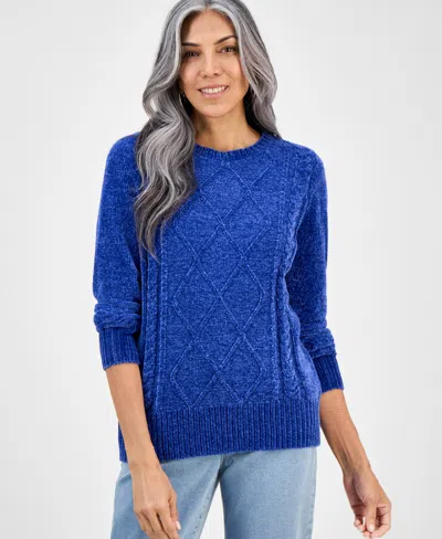 Style & Co Women's Chenille Crewneck Sweater, Macy's Exclusive In Blue