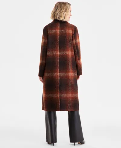 Bcbg Women's Double-breasted Plaid Coat In Brown