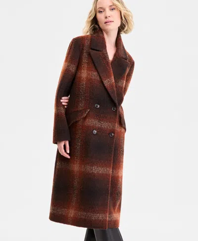 Bcbg Women's Double-breasted Plaid Coat In Brown