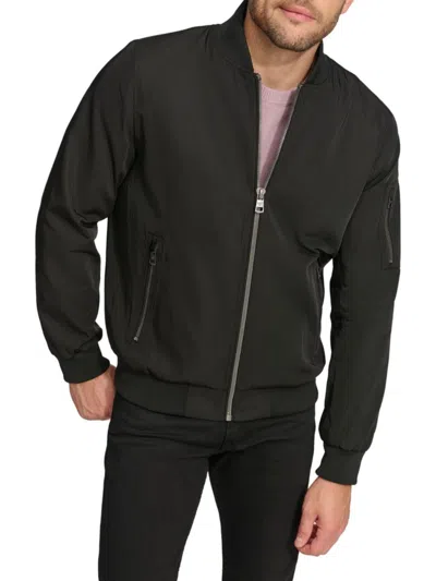 Calvin Klein Men's Solid-color Zipper Flight Jacket In Black