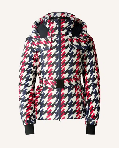 Perfect Moment Candice Hooded Belted Houndstooth Down Ski Jacket In Multi