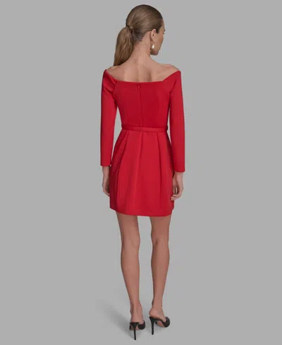 Bcbg Scuba Off-the-shoulder Belted Fnf In Red