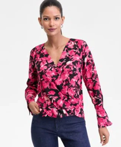 Inc International Concepts Women's Surplice Long-sleeve Blouse, Exclusively At Macy's In Pink