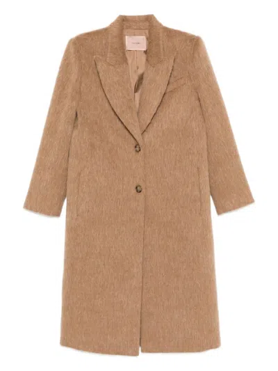 Twinset Tailored Camel Coat With Notched Lapel In Brown
