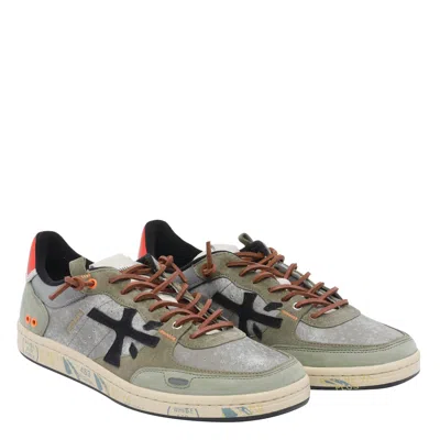 Premiata Suede Sneakers With Perforated Design And Contrast Tab In Green