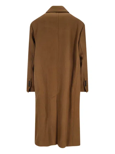 Ami Alexandre Mattiussi Double-breasted Coat Featuring Back Vent And Notched Lapels In Brown