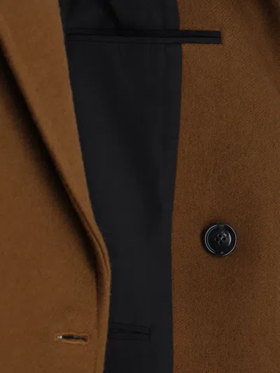 Ami Alexandre Mattiussi Double-breasted Coat Featuring Back Vent And Notched Lapels In Brown