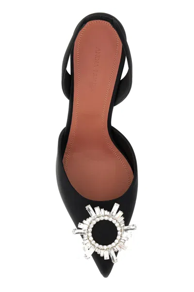 Amina Muaddi Black Satin Begum Pumps In Black
