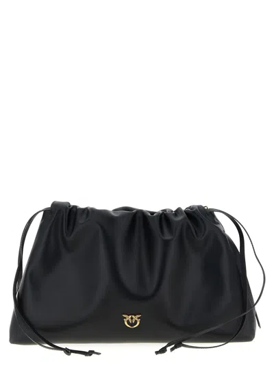 Pinko Maxi Clutch With Soft Calfskin Shoulder Strap In Black