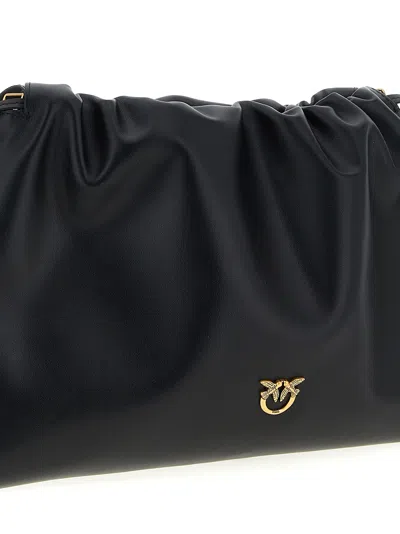 Pinko Maxi Clutch With Soft Calfskin Shoulder Strap In Black