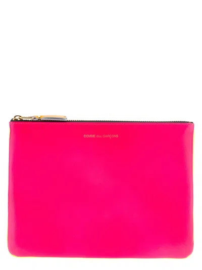 Comme Des Garçons Large Leather Super Fluo Pouch In Pink