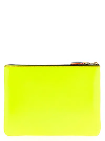 Comme Des Garçons Large Leather Super Fluo Pouch In Pink
