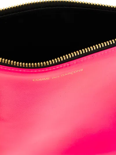 Comme Des Garçons Large Leather Super Fluo Pouch In Pink