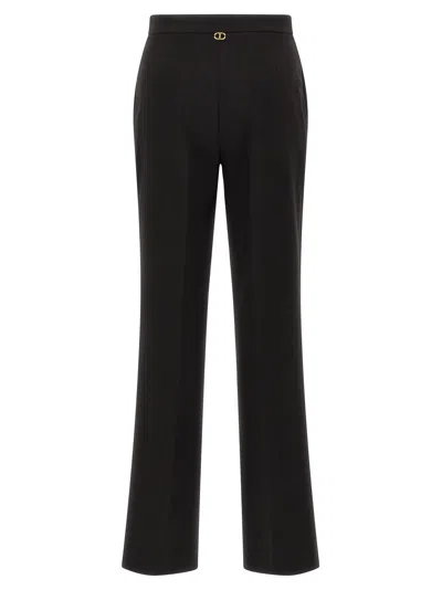 Twinset Tailored Black Trousers With Flared Hem In Black