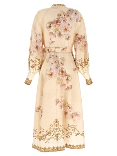 Zimmermann Womens Sage Toile Floral Floral-pattern Tie-waist Linen Midi Dress In Gold
