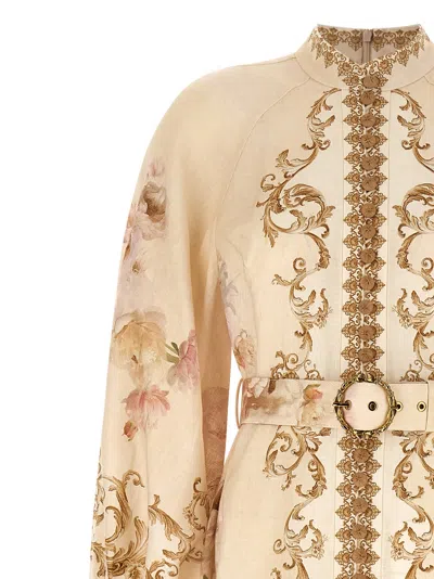 Zimmermann Womens Sage Toile Floral Floral-pattern Tie-waist Linen Midi Dress In Gold