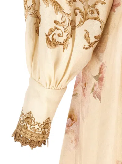 Zimmermann Womens Sage Toile Floral Floral-pattern Tie-waist Linen Midi Dress In Gold