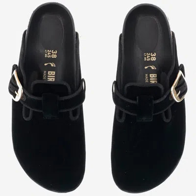 Birkenstock Boston Big Buckle Velvet Mule In Black