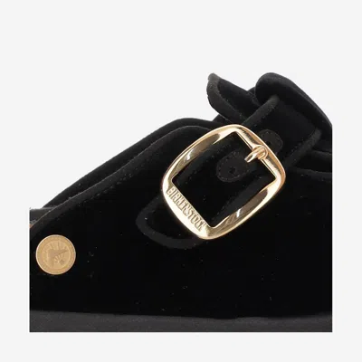 Birkenstock Boston Big Buckle Velvet Mule In Black