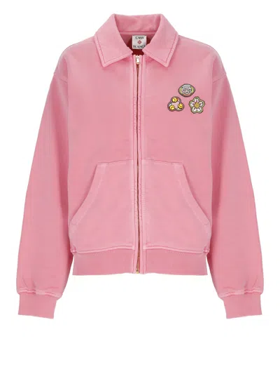 Casablanca Soft Cotton Sweatshirt With Contrasting Patches And Zip Closure In Pink