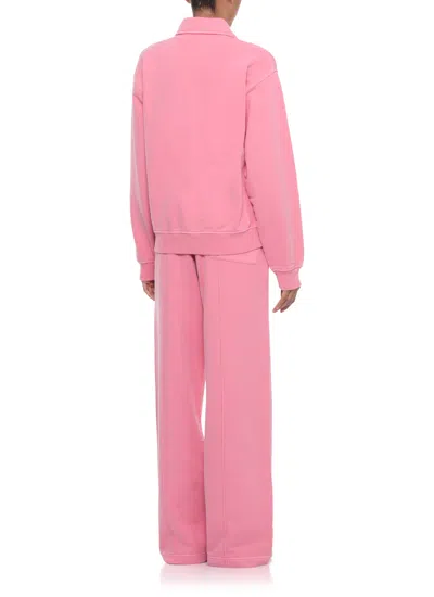 Casablanca Soft Cotton Sweatshirt With Contrasting Patches And Zip Closure In Pink