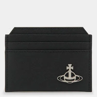Vivienne Westwood Black Card Holder With Orb Detail On The Front In Grained Leather Woman